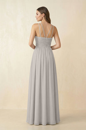 Halter Pleated A - Line Chiffon Bridesmaid Dress in Silver - KISS BRIDAL Bridesmaid Dresses
