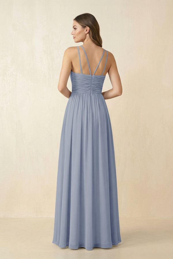 Halter Pleated A - Line Chiffon Bridesmaid Dress in Twilight - KISS BRIDAL Bridesmaid Dresses