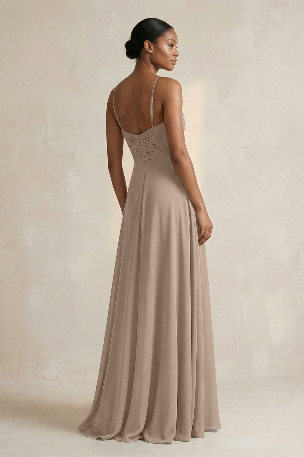 Halter Pleated Chiffon A-Line Bridesmaid Dress in Almond