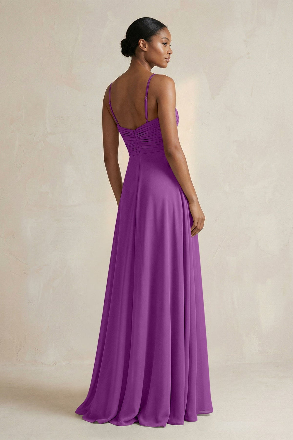 Halter Pleated Chiffon A-Line Bridesmaid Dress in Amethyst