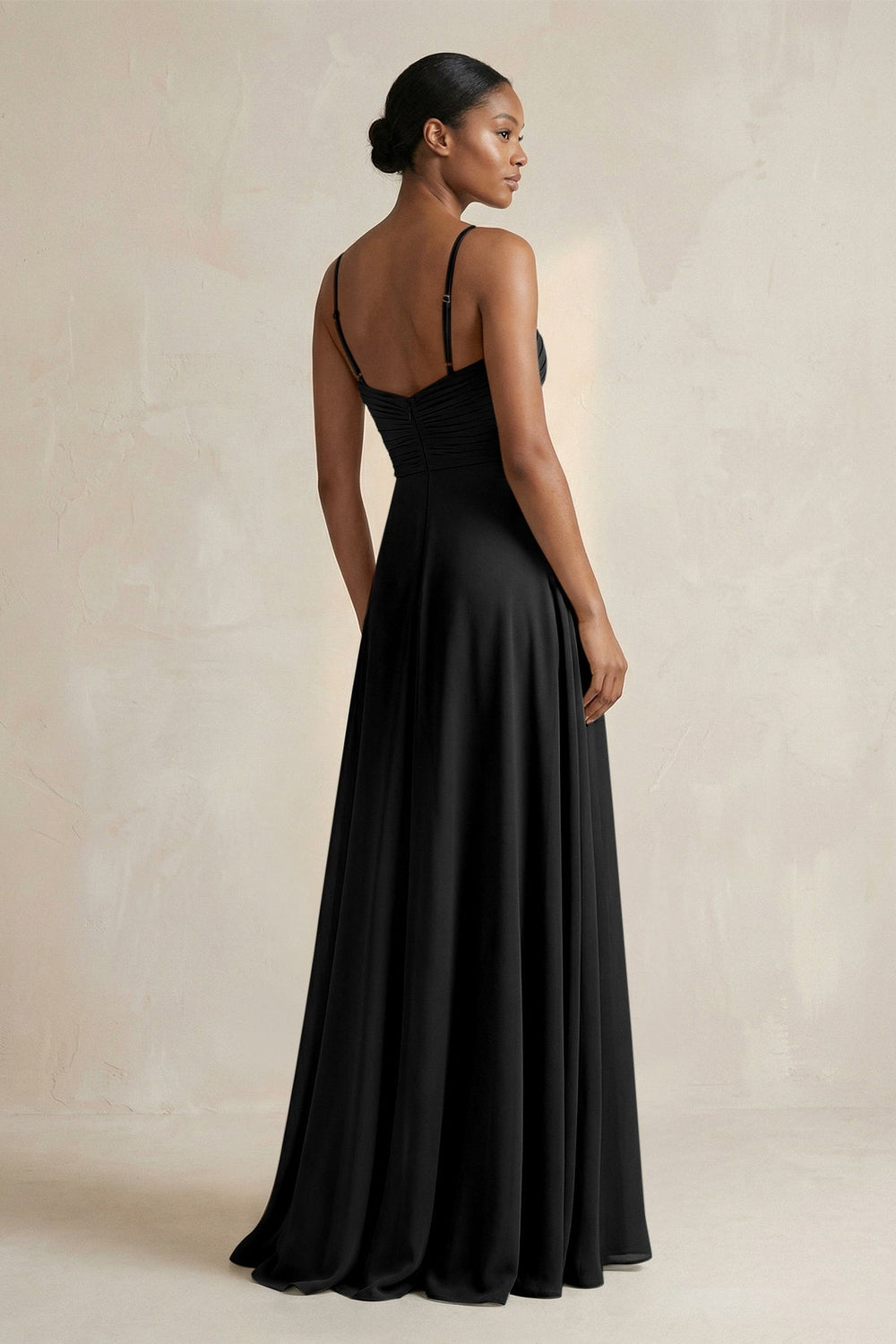 Halter Pleated Chiffon A-Line Bridesmaid Dress in Black
