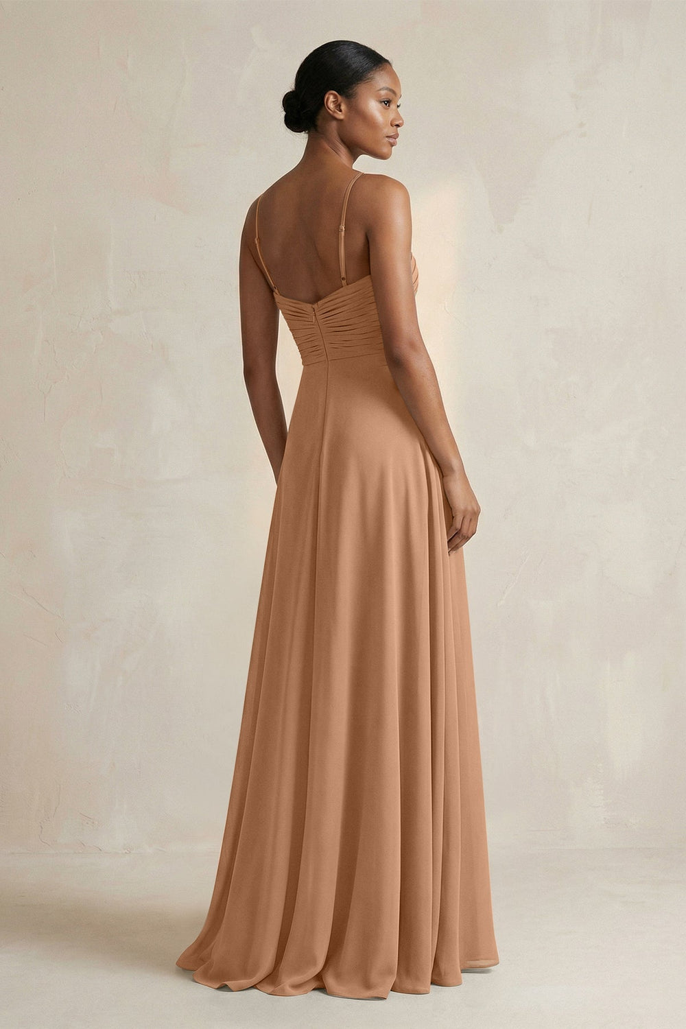 Halter Pleated Chiffon A-Line Bridesmaid Dress in Bronzer