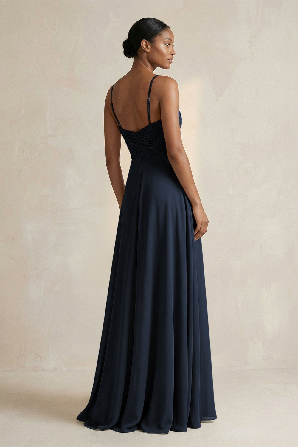 Halter Pleated Chiffon A-Line Bridesmaid Dress in Dark Navy