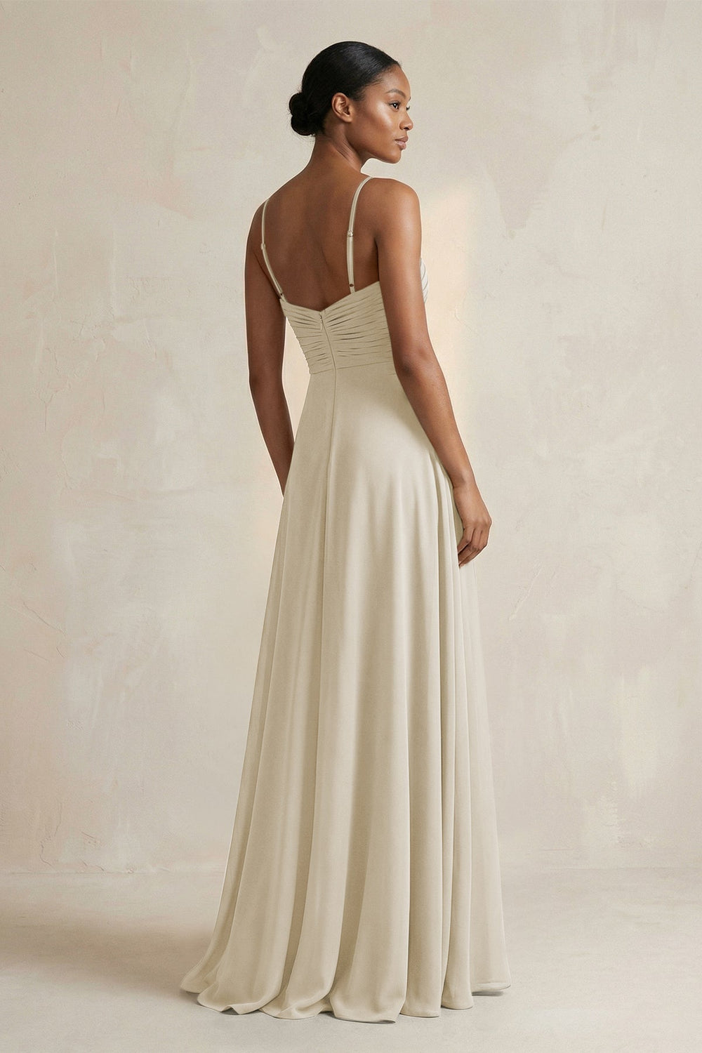 Halter Pleated Chiffon A-Line Bridesmaid Dress in Dove Gray