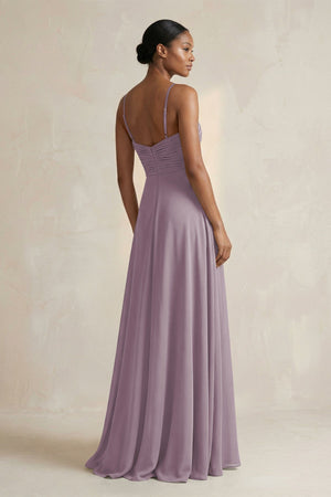 Halter Pleated Chiffon A-Line Bridesmaid Dress in Dusk (2) | KISSBRIDAL