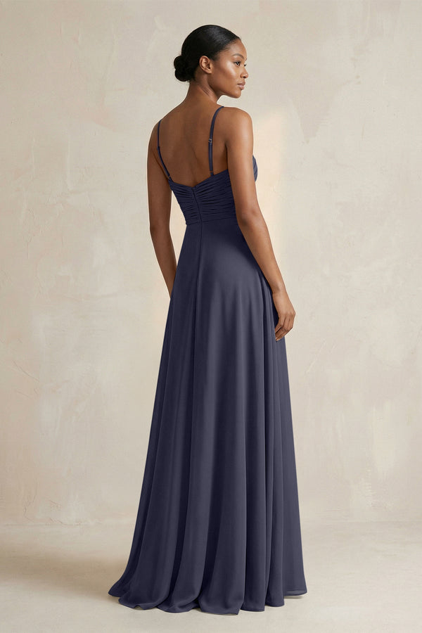 Halter Pleated Chiffon A - Line Bridesmaid Dress in Dusk Blue - KISS BRIDAL Bridesmaid Dresses