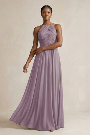 Halter Pleated Chiffon A-Line Bridesmaid Dress in Dusk | KISSBRIDAL