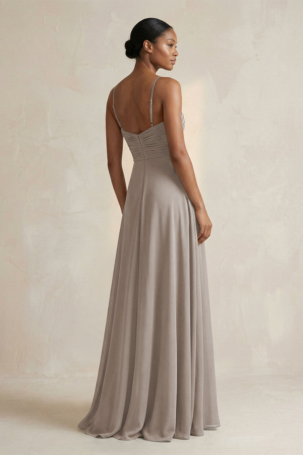 Halter Pleated Chiffon A-Line Bridesmaid Dress in Frost (2) | KISSBRIDAL