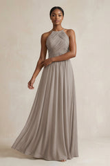 Halter Pleated Chiffon A-Line Bridesmaid Dress in Frost | KISSBRIDAL