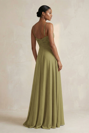 Halter Pleated Chiffon A-Line Bridesmaid Dress in Moss Green (2) | KISSBRIDAL