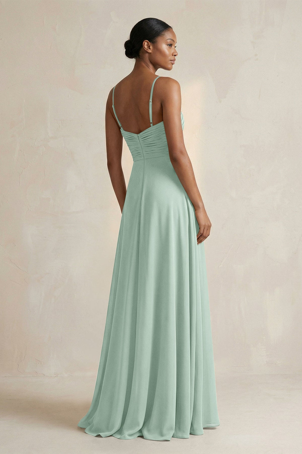 Halter Pleated Chiffon A-Line Bridesmaid Dress in Sage