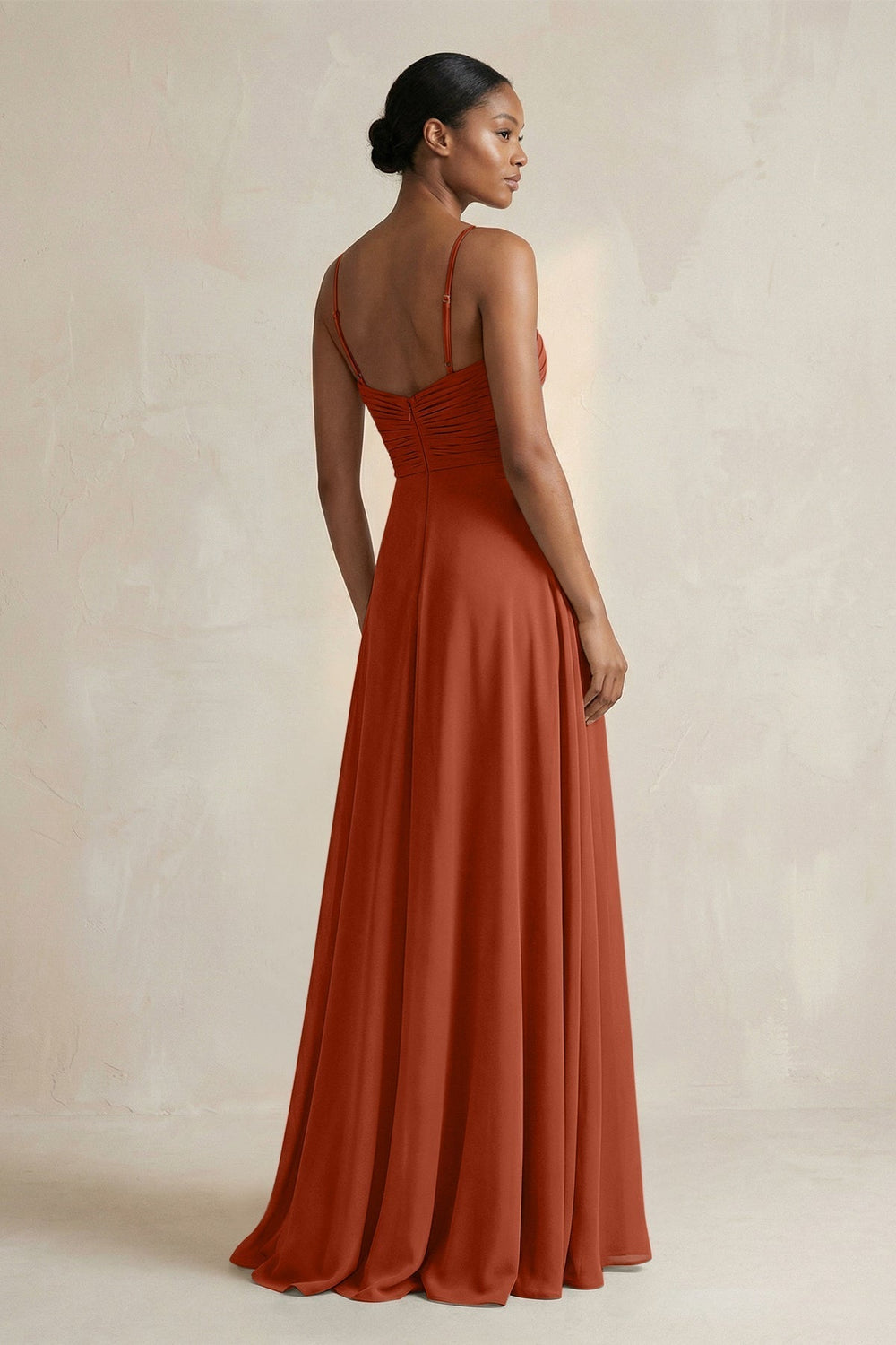 Halter Pleated Chiffon A-Line Bridesmaid Dress in Spice