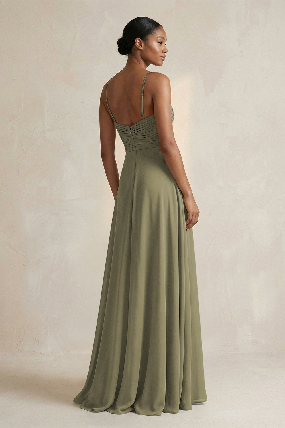 Halter Pleated Chiffon A-Line Bridesmaid Dress in Thyme
