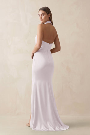 Halter Ruched Sheath Satin Bridesmaid Dress in Dusk - KISS BRIDAL Bridesmaid Dresses