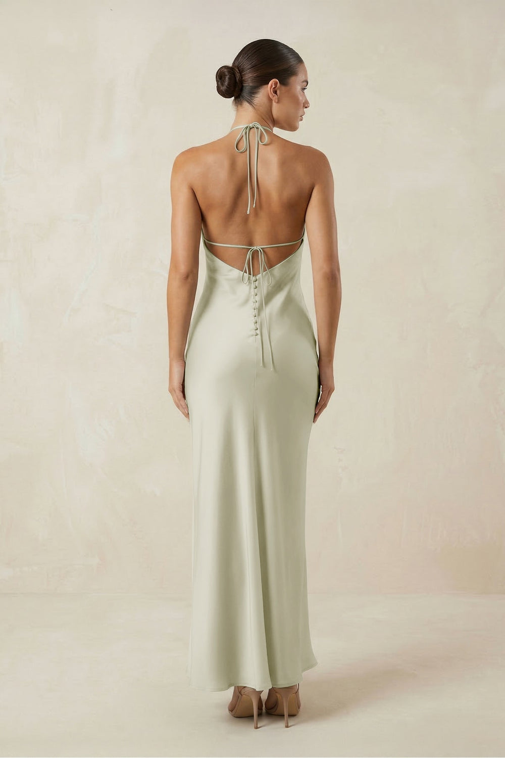 Halter Satin Sheath Midi Bridesmaid Dress in Frost