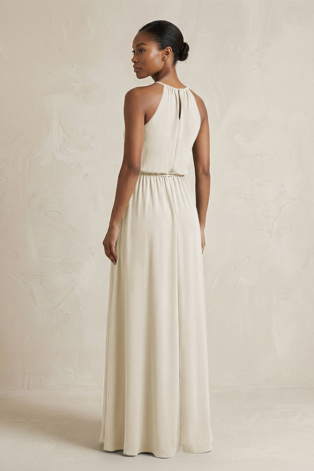 Halter Sheath Ruched Chiffon Bridesmaid Dress in Dove Gray