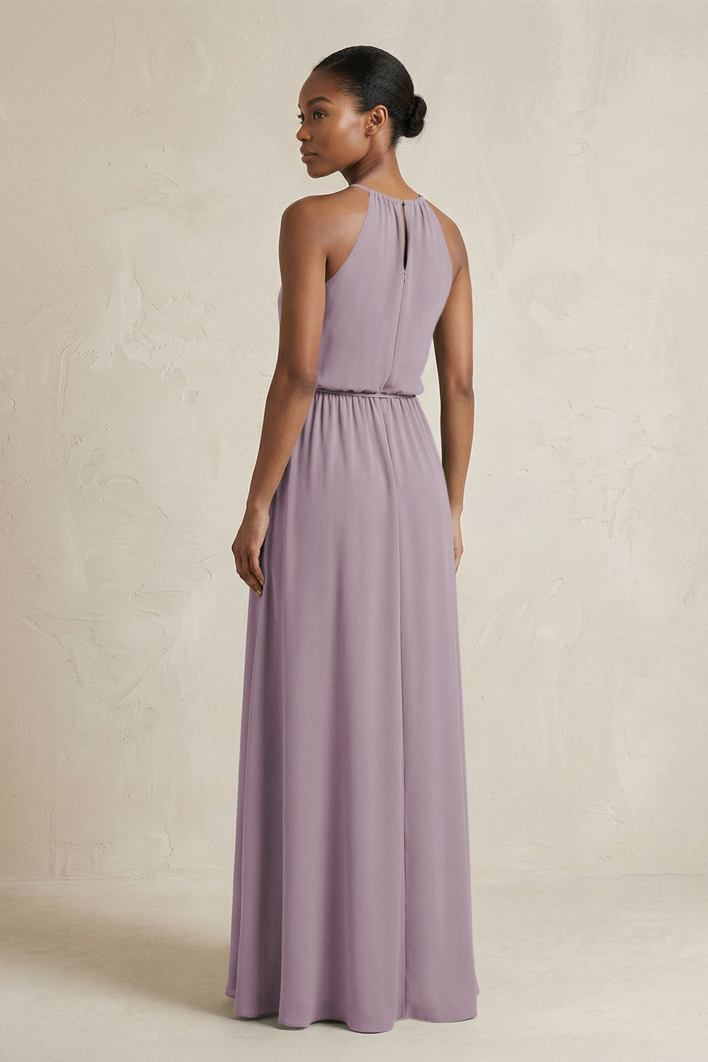 Halter Sheath Ruched Chiffon Bridesmaid Dress in Dusk