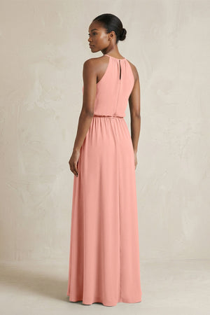 Halter Sheath Ruched Chiffon Bridesmaid Dress in Rosette (2) | KISSBRIDAL