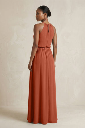 Halter Sheath Ruched Chiffon Bridesmaid Dress in Spice - KISS BRIDAL Bridesmaid Dresses