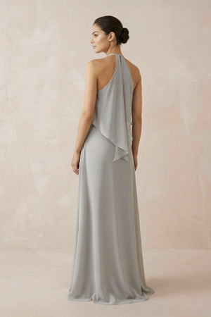 Halter Sheath Ruffled Chiffon Bridesmaid Dress - KISS BRIDAL Bridesmaid Dresses