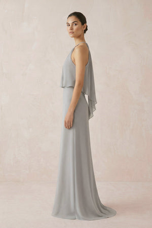 Halter Sheath Ruffled Chiffon Bridesmaid Dress - KISS BRIDAL Bridesmaid Dresses