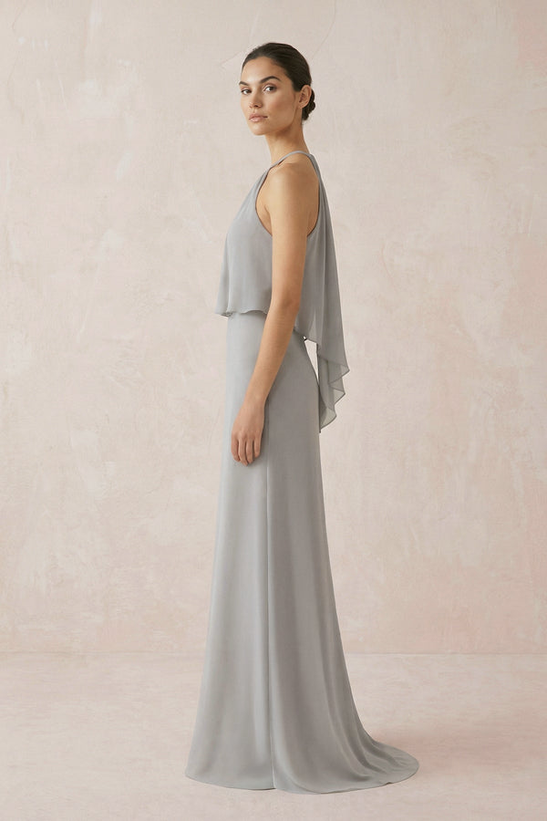 Halter Sheath Ruffled Chiffon Bridesmaid Dress - KISS BRIDAL Bridesmaid Dresses