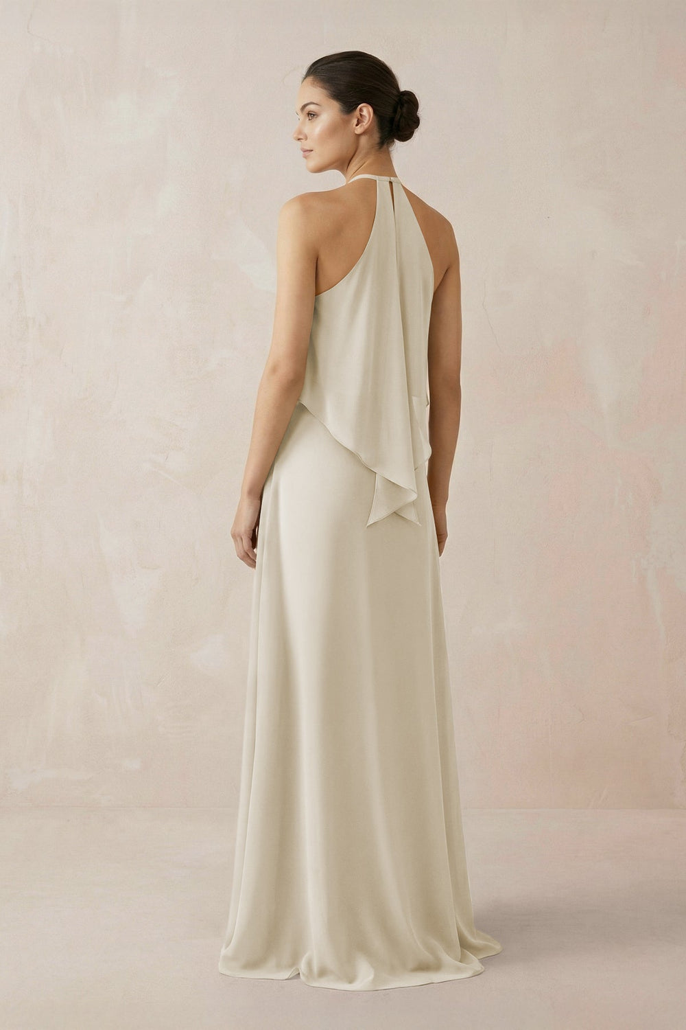 Halter Sheath Ruffled Chiffon Bridesmaid Dress in Dove Gray