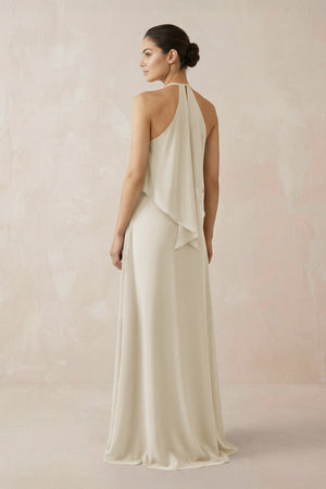 Halter Sheath Ruffled Chiffon Bridesmaid Dress in Dove Gray - KISS BRIDAL Bridesmaid Dresses