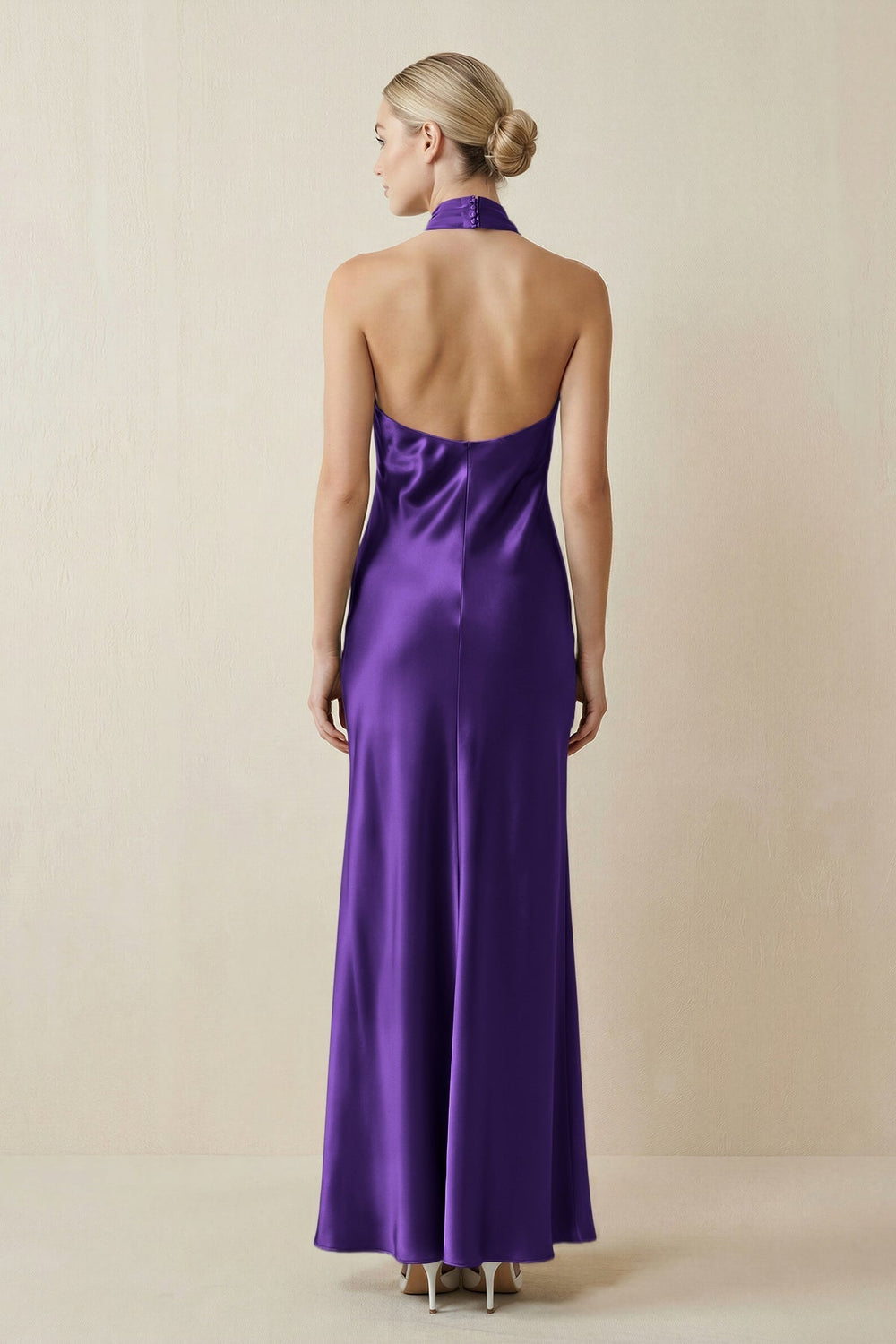 Halter Sheath Satin Bridesmaid Dress in Amethyst