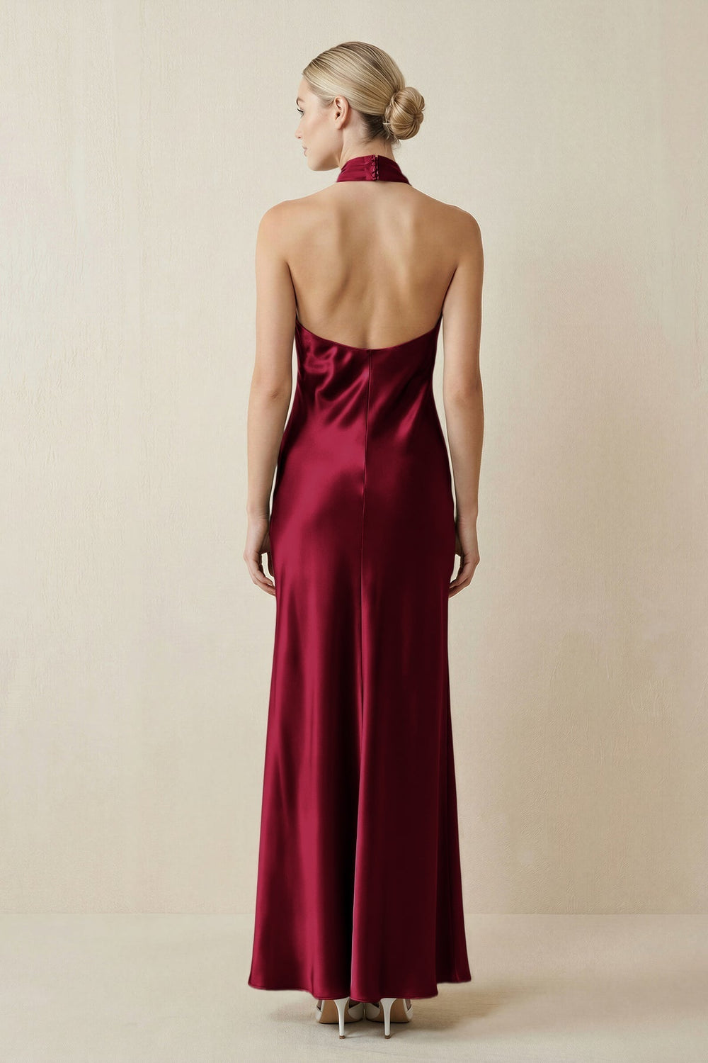 Halter Sheath Satin Bridesmaid Dress in Berry