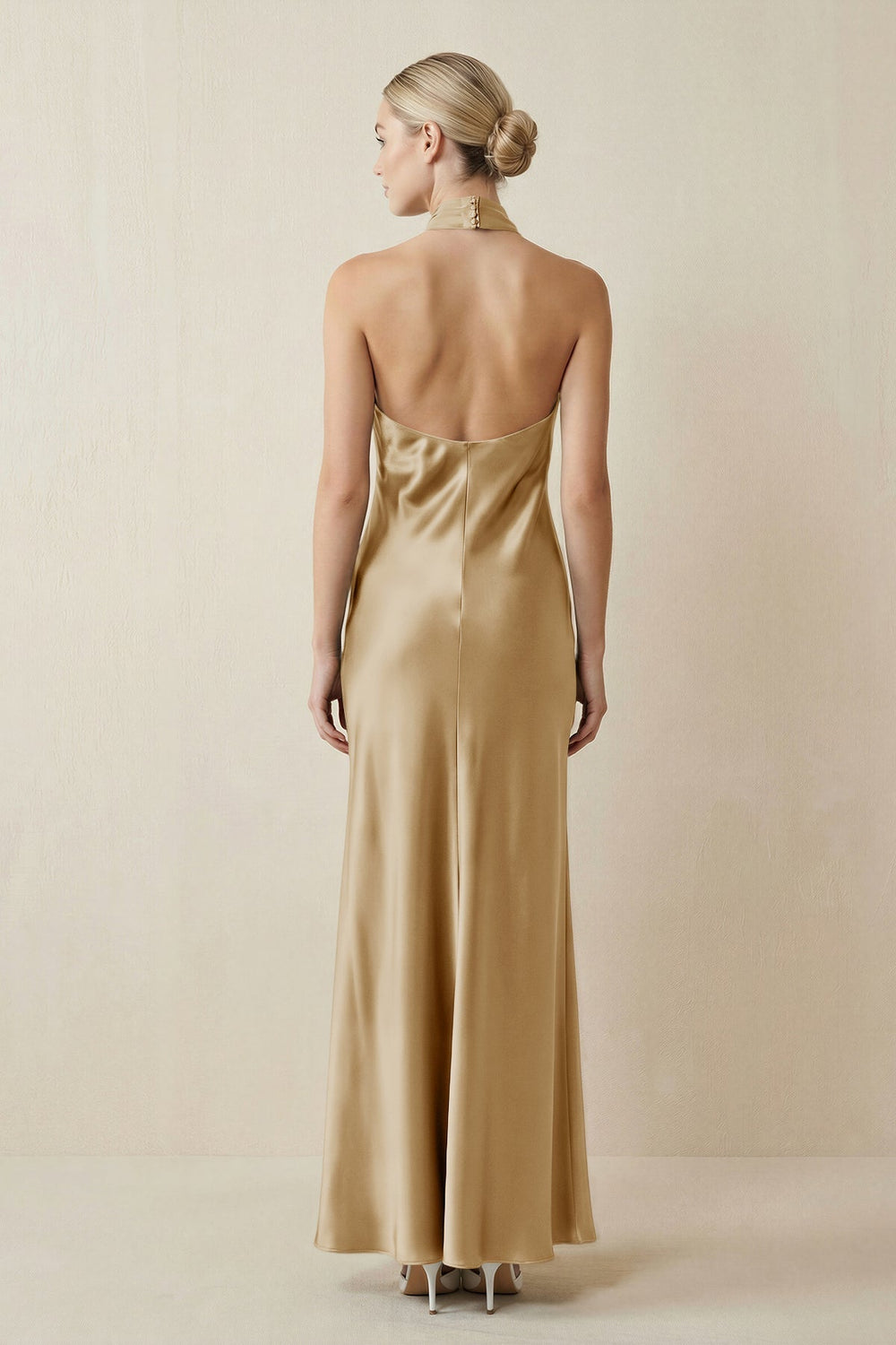 Halter Sheath Satin Bridesmaid Dress in Champagne