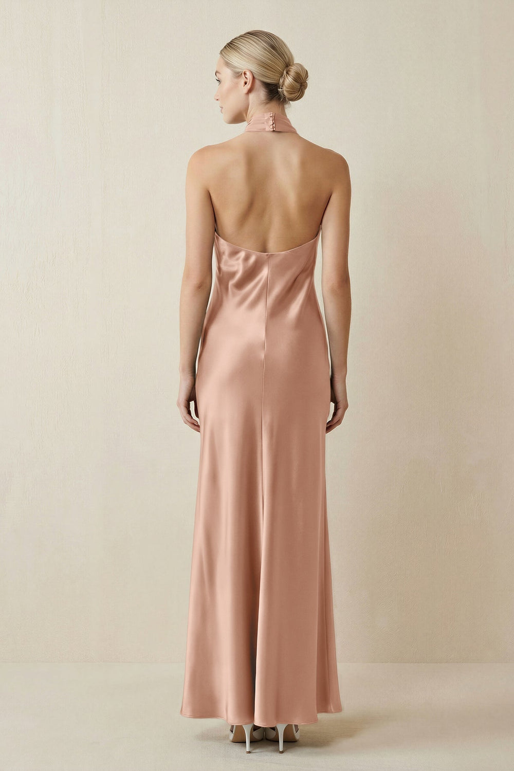 Halter Sheath Satin Bridesmaid Dress in Champagne Rose
