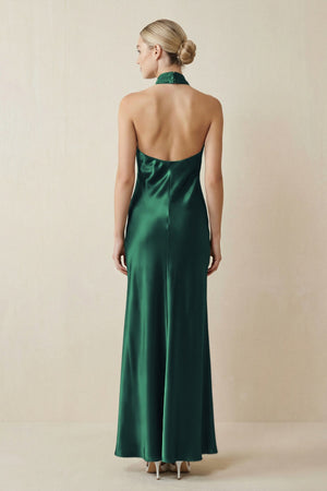 Halter Sheath Satin Bridesmaid Dress in Dark Green - KISS BRIDAL Bridesmaid Dresses