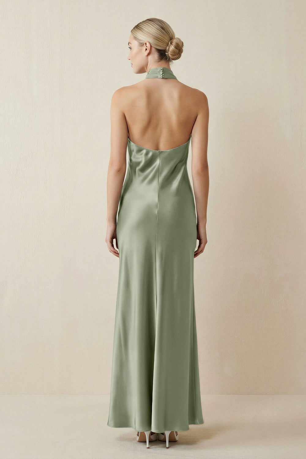 Halter Sheath Satin Bridesmaid Dress in Dove Gray