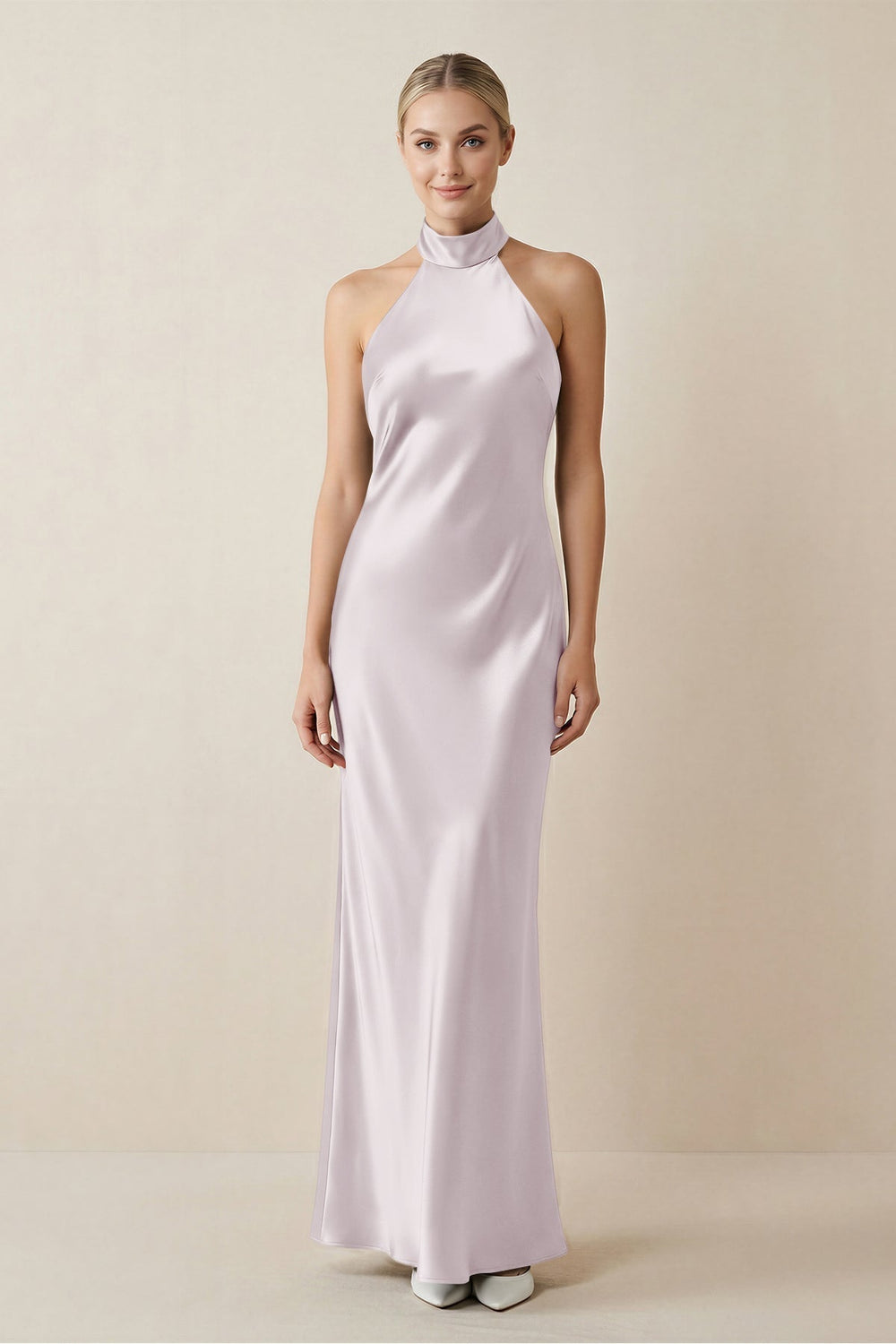 Halter Sheath Satin Bridesmaid Dress in Dusk