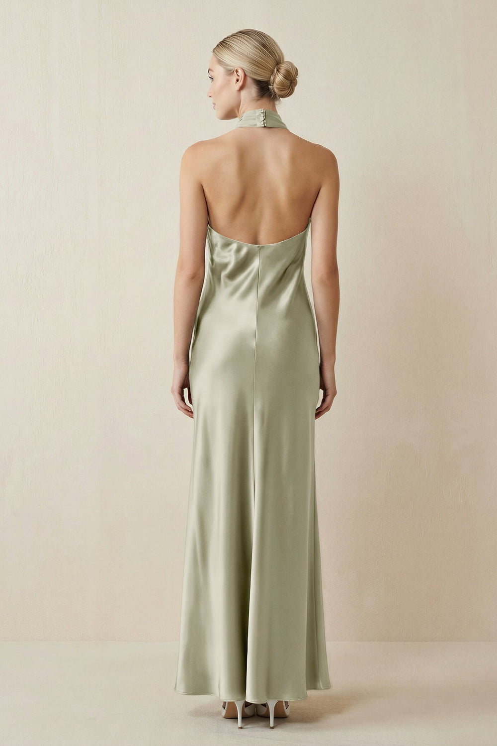Halter Sheath Satin Bridesmaid Dress in Frost