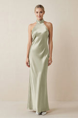 Halter Sheath Satin Bridesmaid Dress in Frost - KISS BRIDAL Bridesmaid Dresses