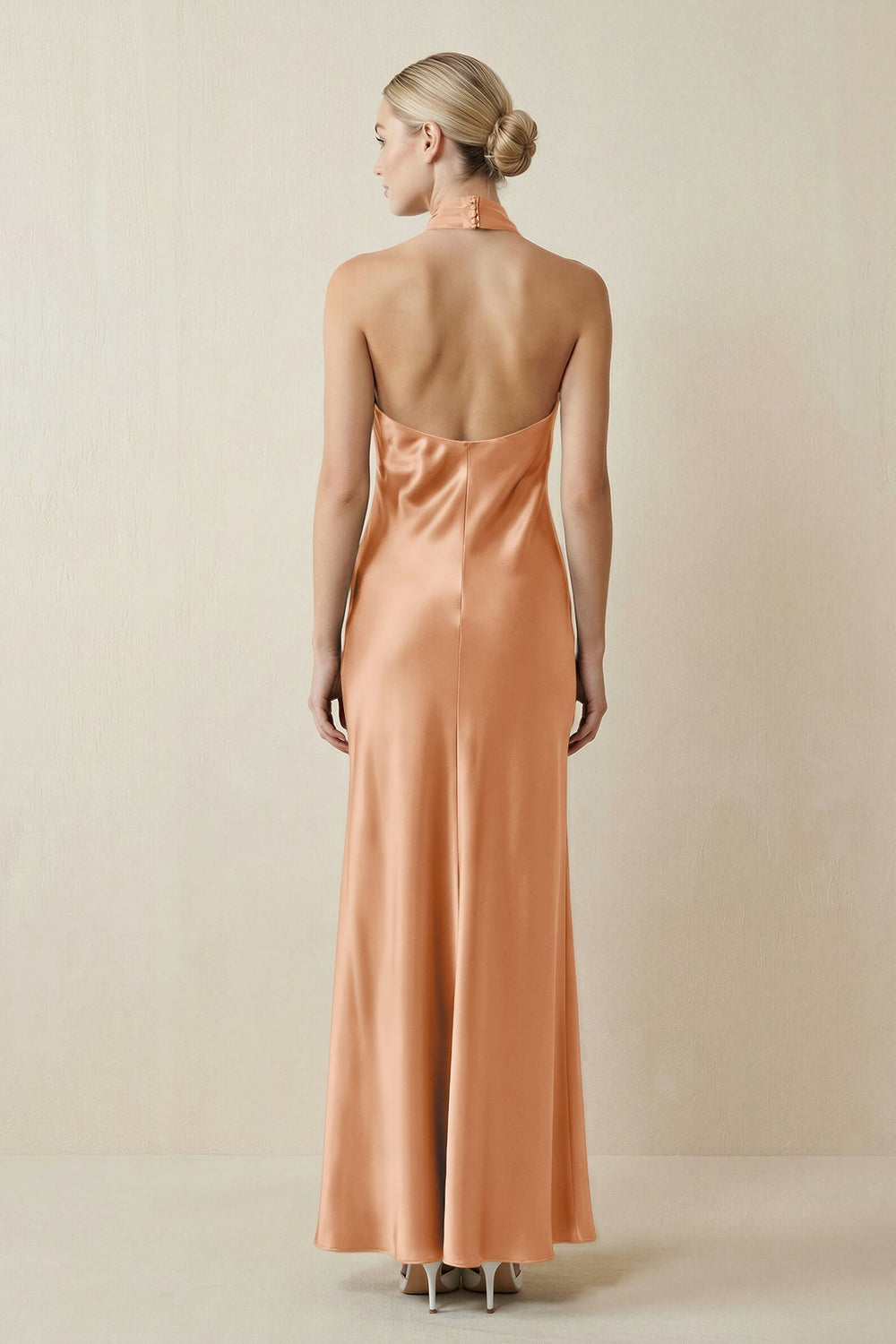Halter Sheath Satin Bridesmaid Dress in Golden Champagne