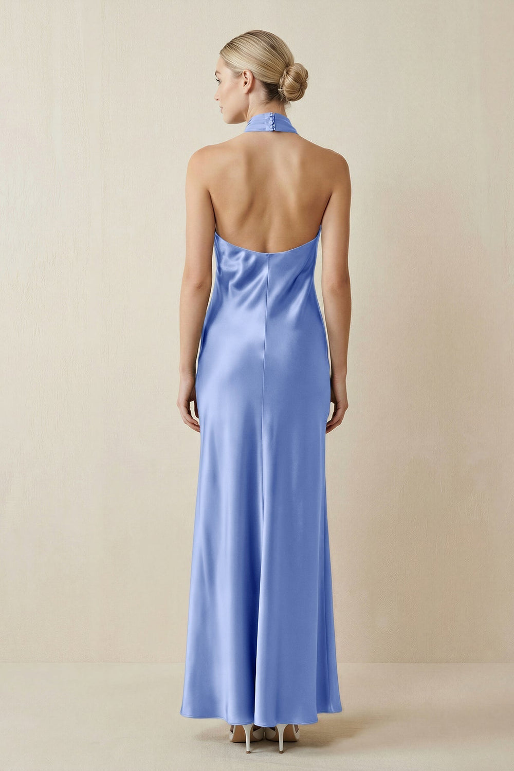 Halter Sheath Satin Bridesmaid Dress in Ice