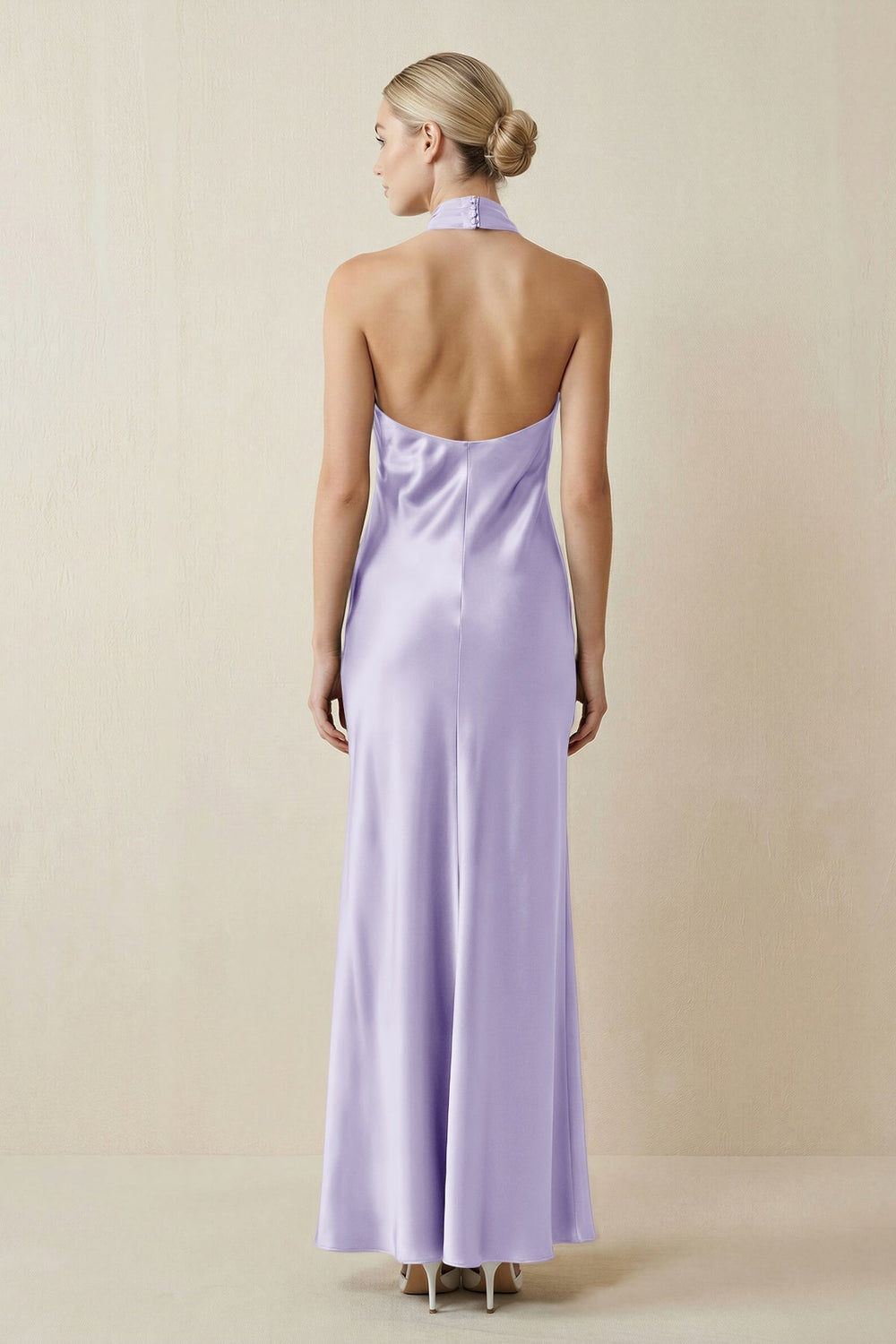 Halter Sheath Satin Bridesmaid Dress in Lavender