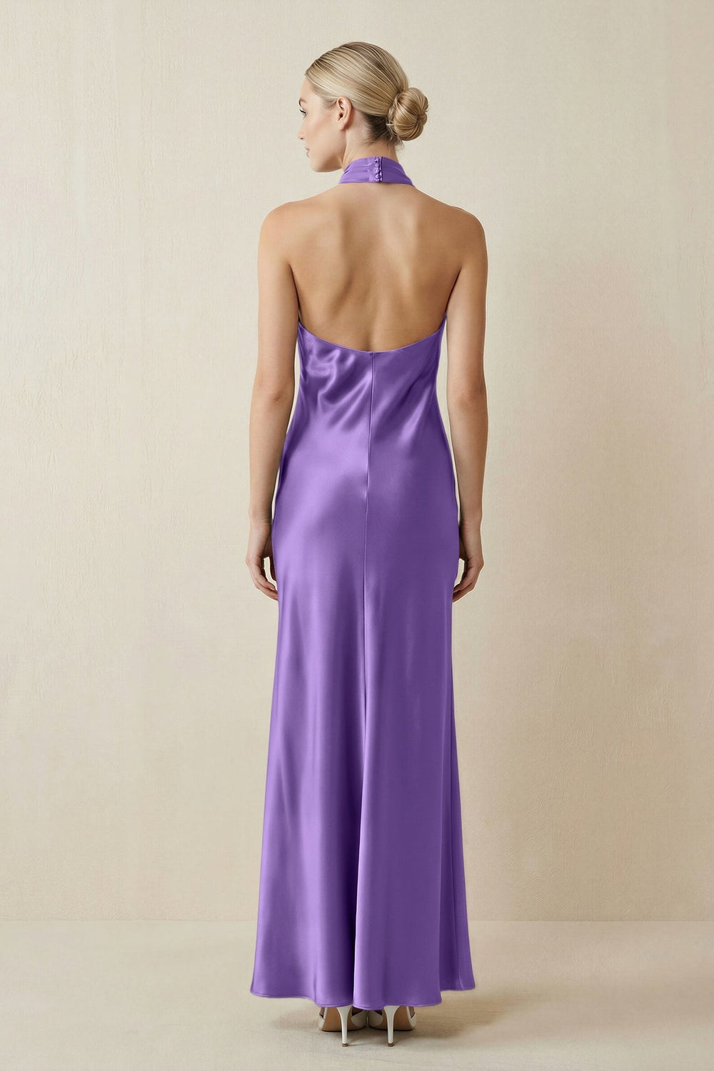 Halter Sheath Satin Bridesmaid Dress in Lilac