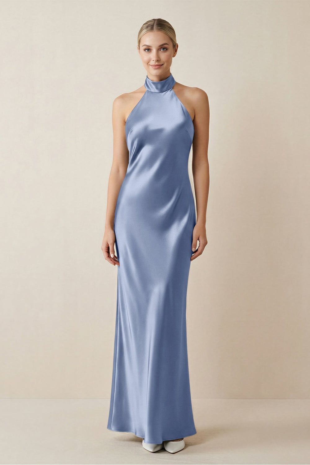 Halter Sheath Satin Bridesmaid Dress in Mist