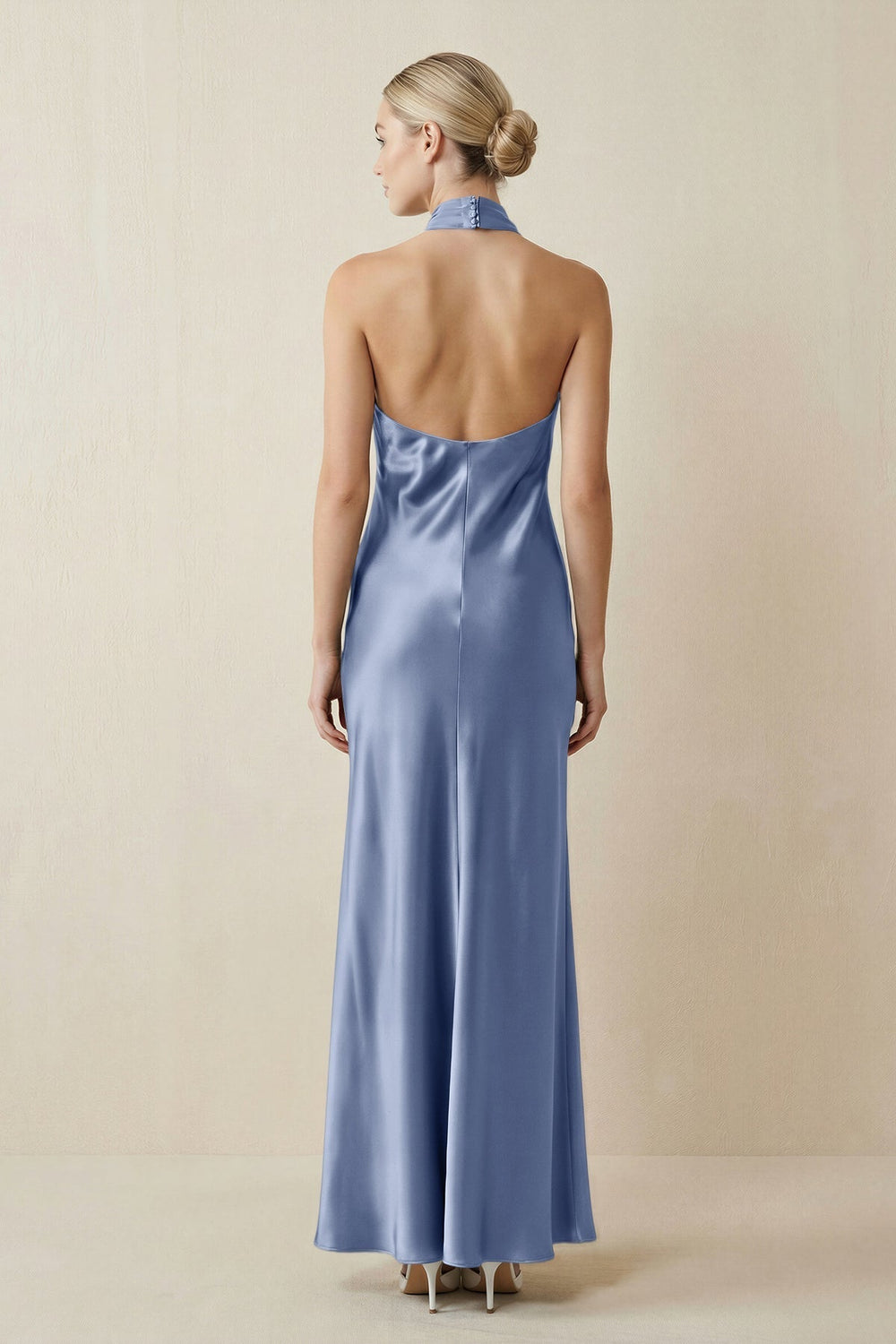 Halter Sheath Satin Bridesmaid Dress in Mist