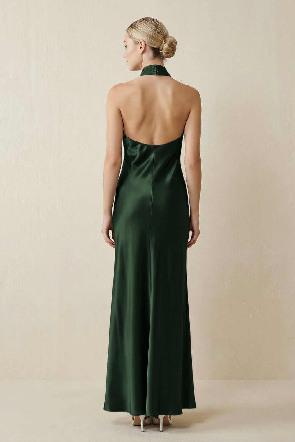 Halter Sheath Satin Bridesmaid Dress in Moss