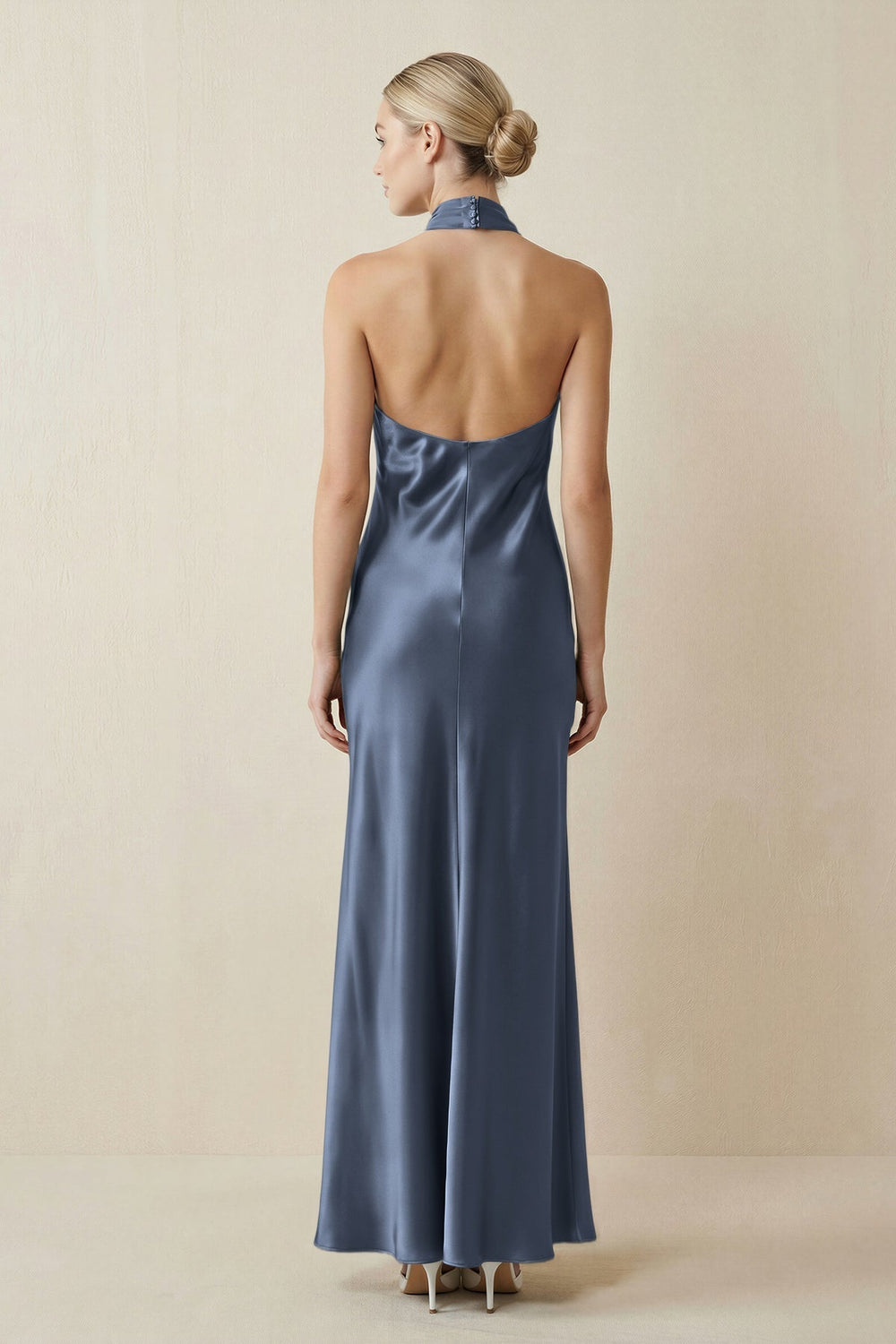 Halter Sheath Satin Bridesmaid Dress in Neptune