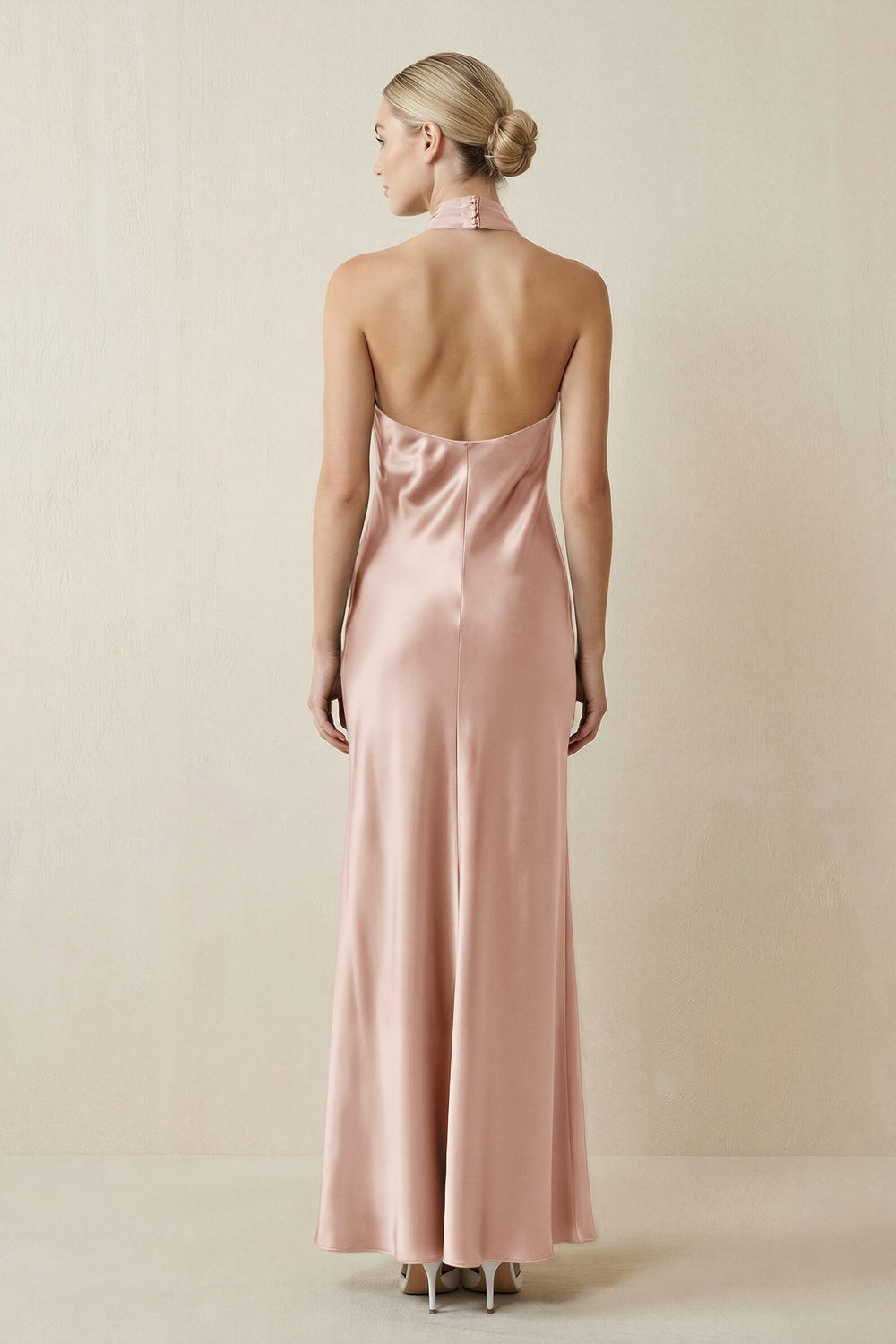 Halter Sheath Satin Bridesmaid Dress in Pale Blush