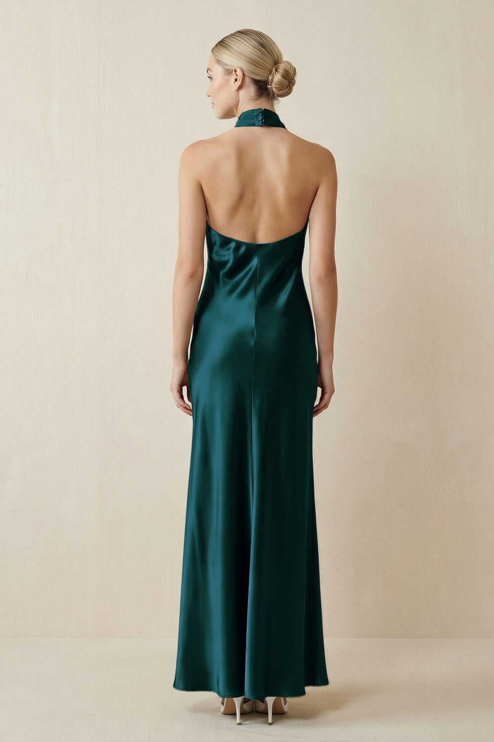 Halter Sheath Satin Bridesmaid Dress in Pine
