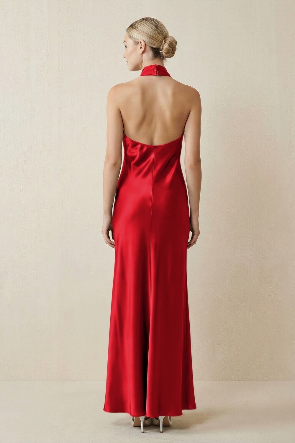 Halter Sheath Satin Bridesmaid Dress in Ruby Red