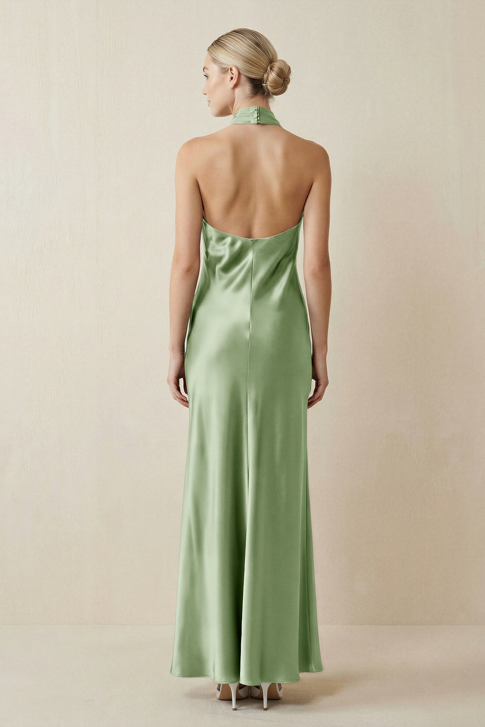 Halter Sheath Satin Bridesmaid Dress in Sage