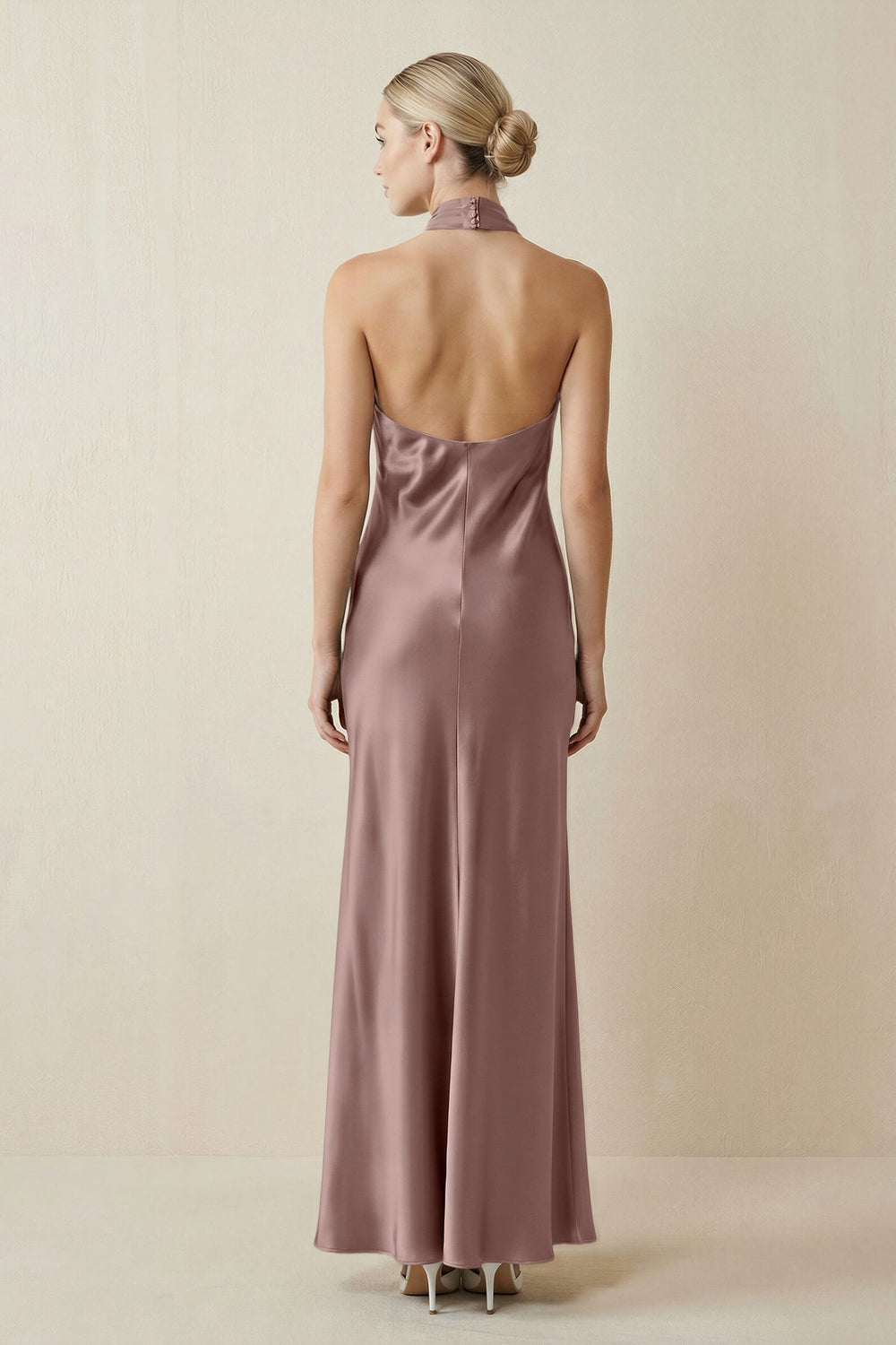 Halter Sheath Satin Bridesmaid Dress in Toffee